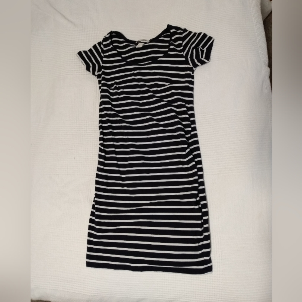 H&M Navy Blue White Stripe Maternity Dress